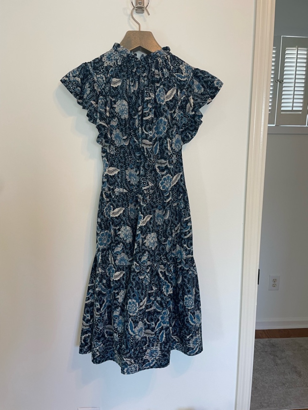 ULLA JOHNSON Kasim Midnight Floral Cotton Ruffle India Dress \\ 0 - Picture 10 of 11